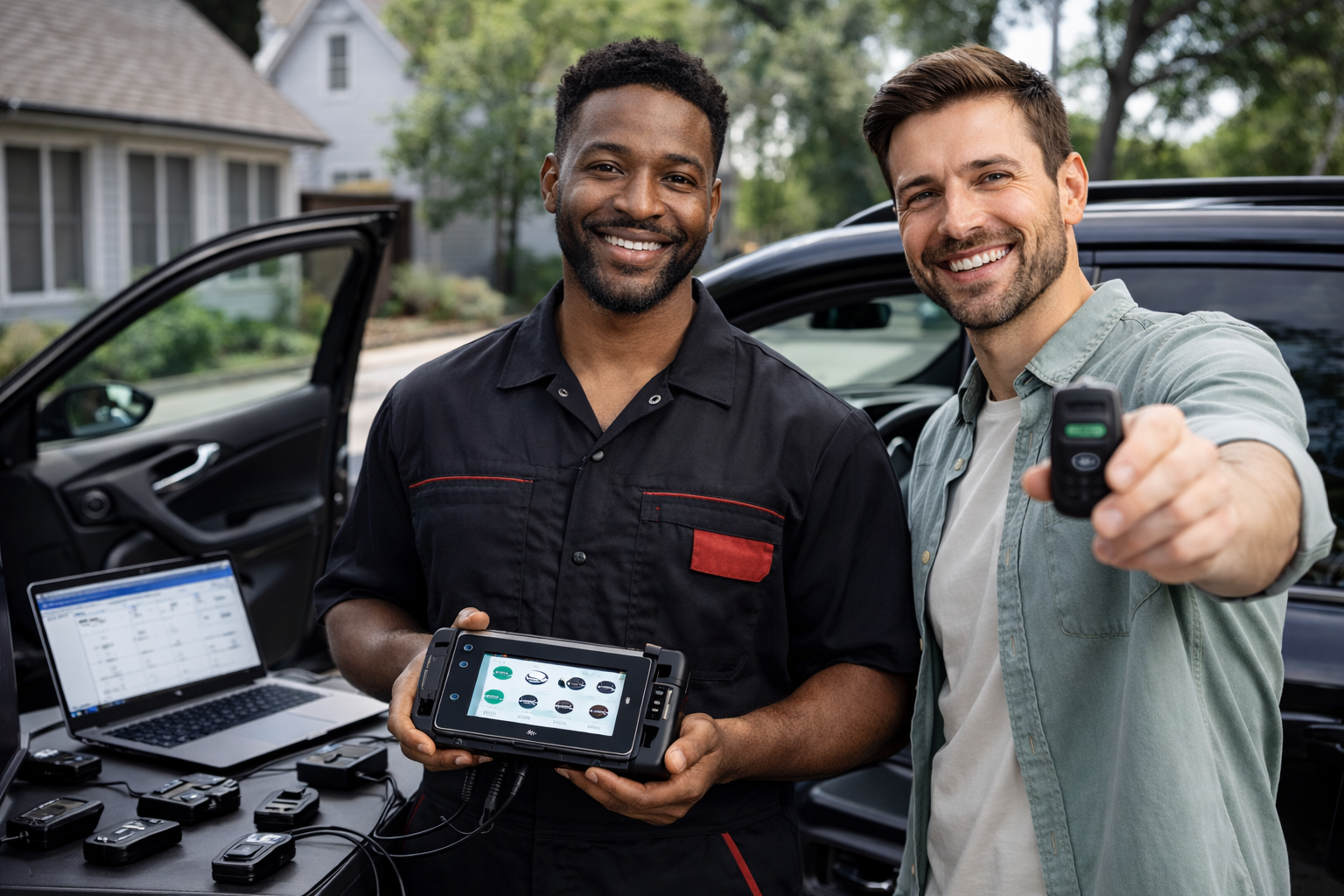 Technician working on car keys